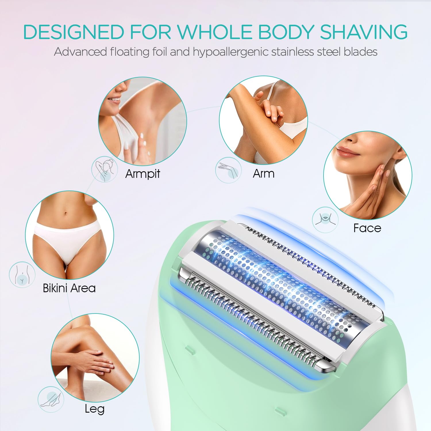 VOGOE Epilator massage roller head supports soothing skin during use