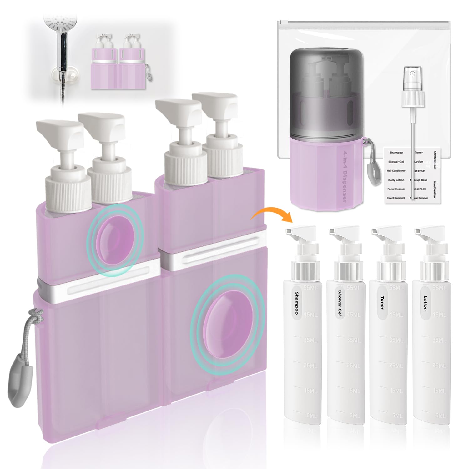 VOGOGE 55ml pump bottles in pink for organized travel toiletries