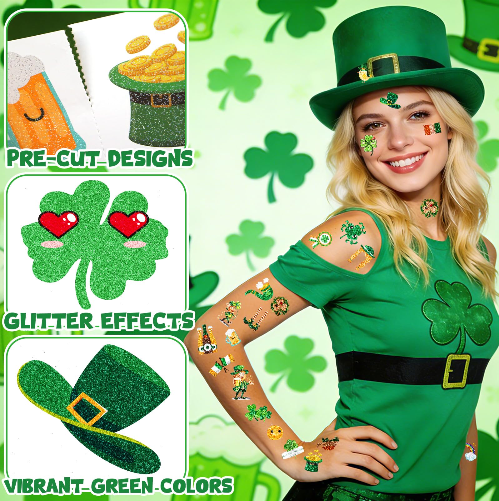 Voiiake tatuajes temporales para San Patricio: ideal para fiestas y disfraces