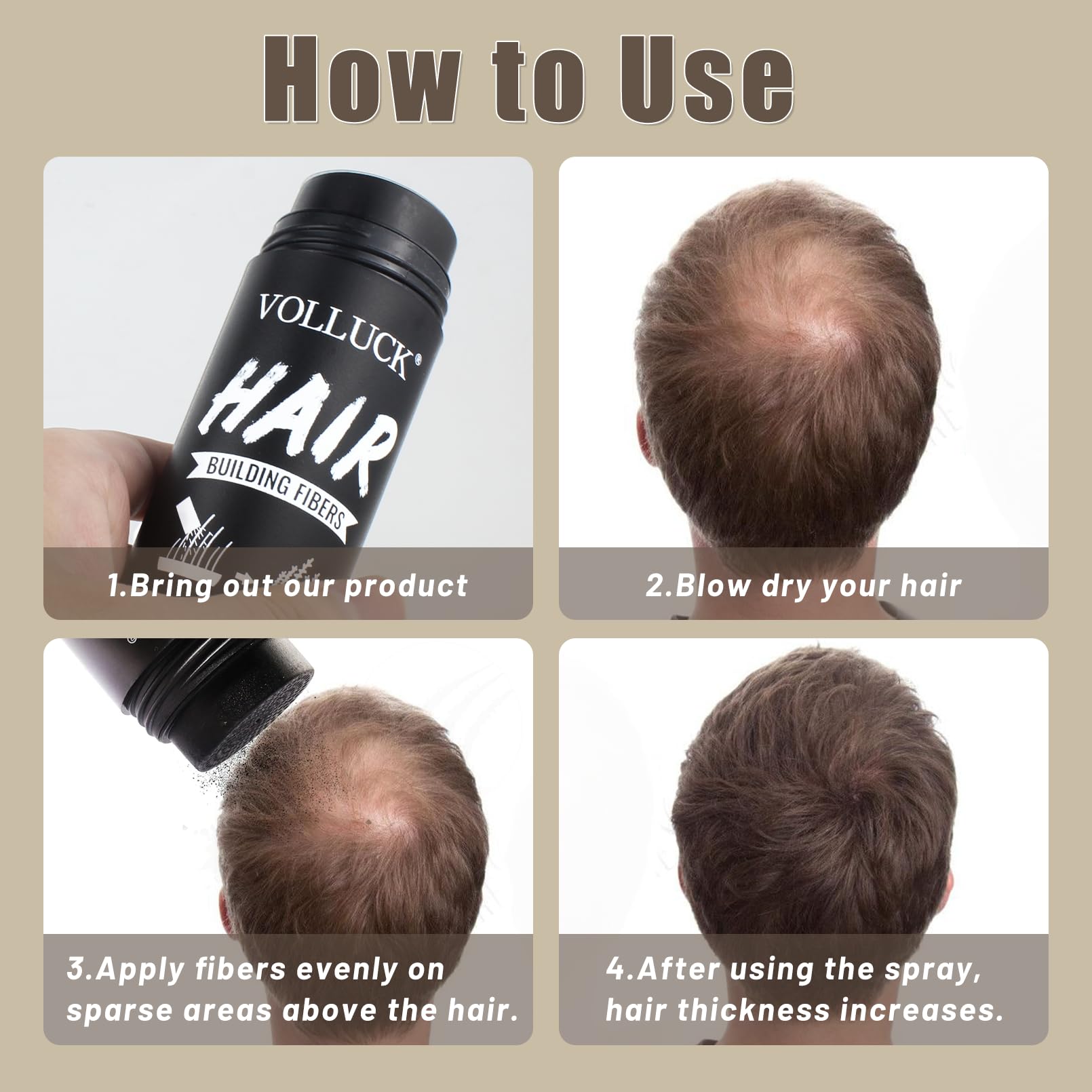 VOLLUCK fibras capilares, aptas para todo estilo de cabello.