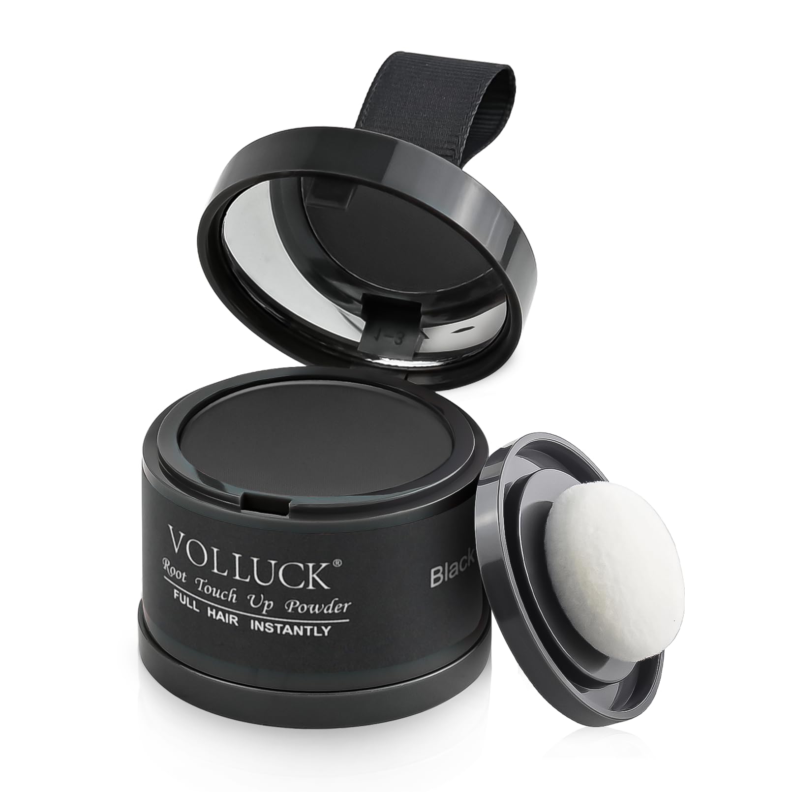 VOLLUCK Root Touch Up Powder in compact covers gray roots on the go.
