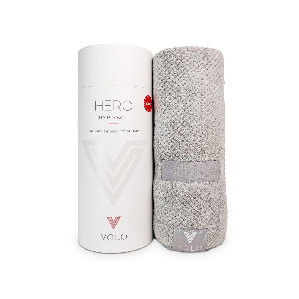 VOLO Hero Hair Towel on head shows secure wrap for quick drying.