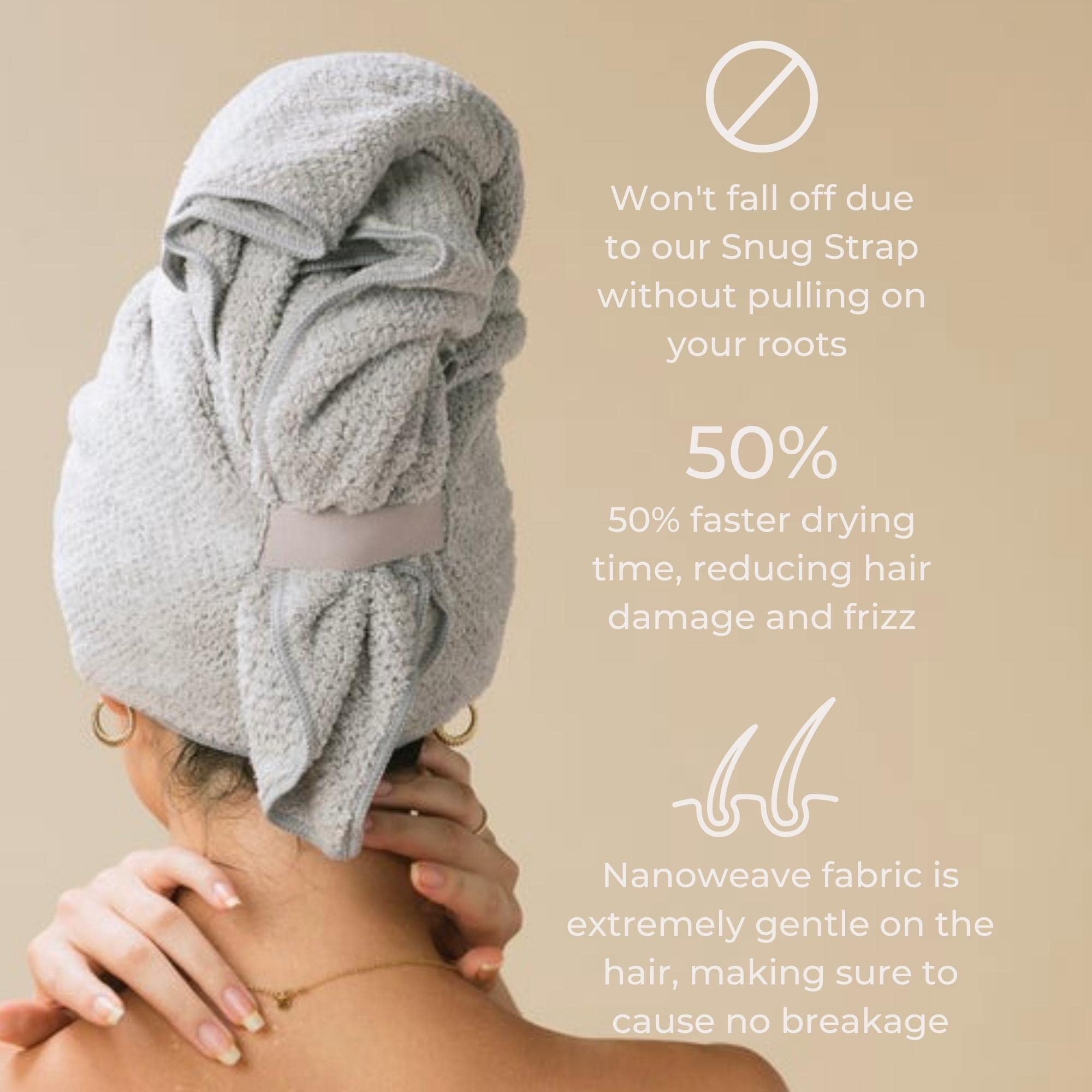 VOLO Hero towel indicates 50% faster drying after shower.