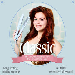 VOLOOM Classic flat iron accessories with sectioning brush and clips for easy setup.