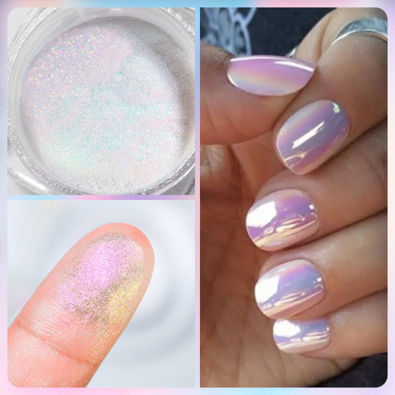 Vonrui chrome powder finish on nails; no-wipe top coat helps achieve the best mirror effect