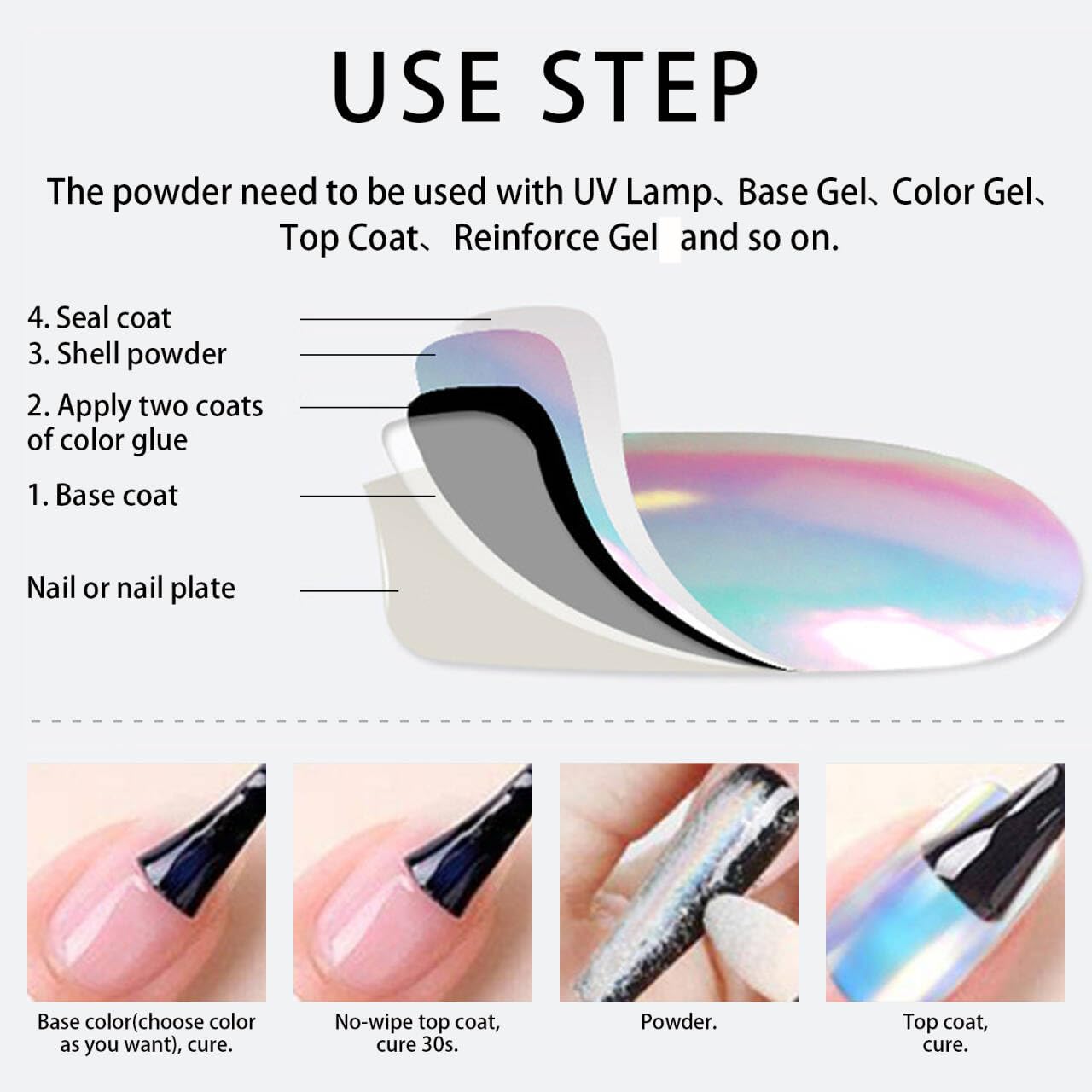 Vonrui mermaid pearl-iridescent powder on a black base delivers dramatic chrome effects