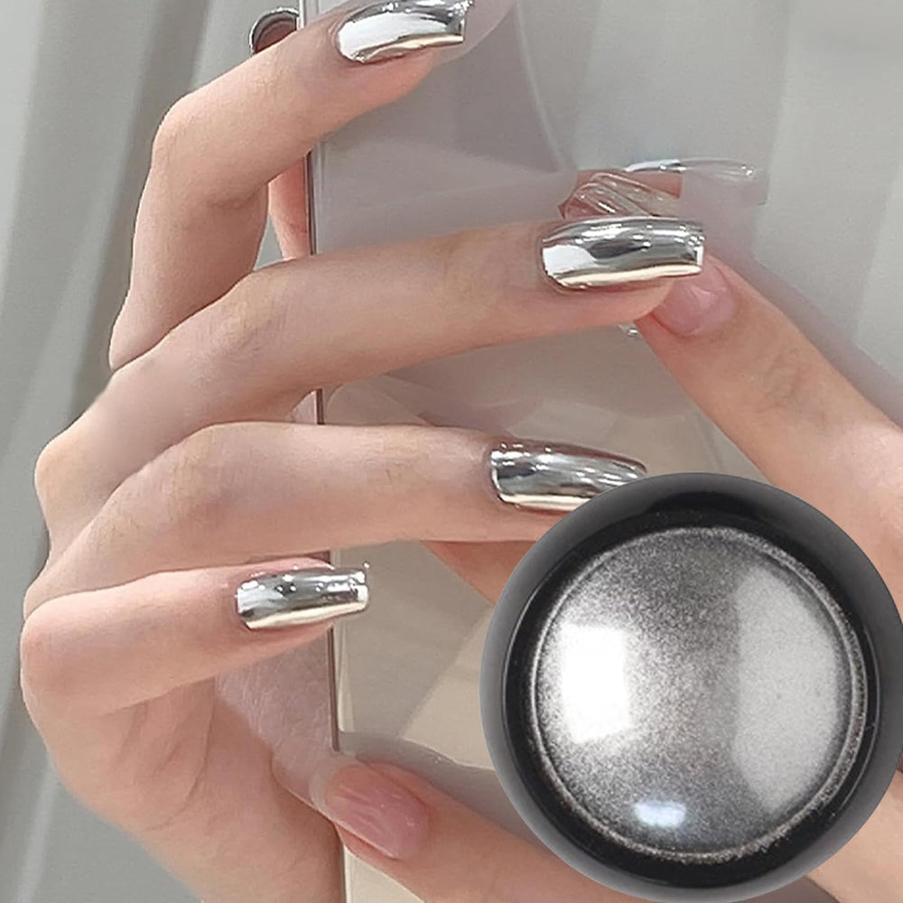 Vonrui swatch demonstrating the silver chrome mirror effect on a nail