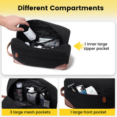 Vorspack large-capacity toiletry bag holds facial cleanser, shaving kit, and travel bottles.