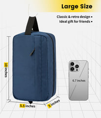 Main compartment shows spacious interior for shampoo cleanser and shaver