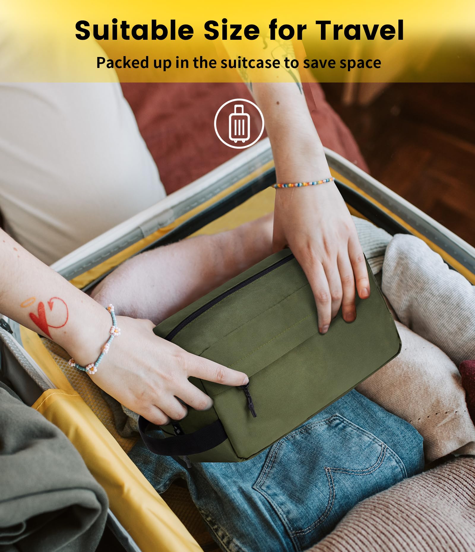 Bag in hotel room ready for travel, showing portability.