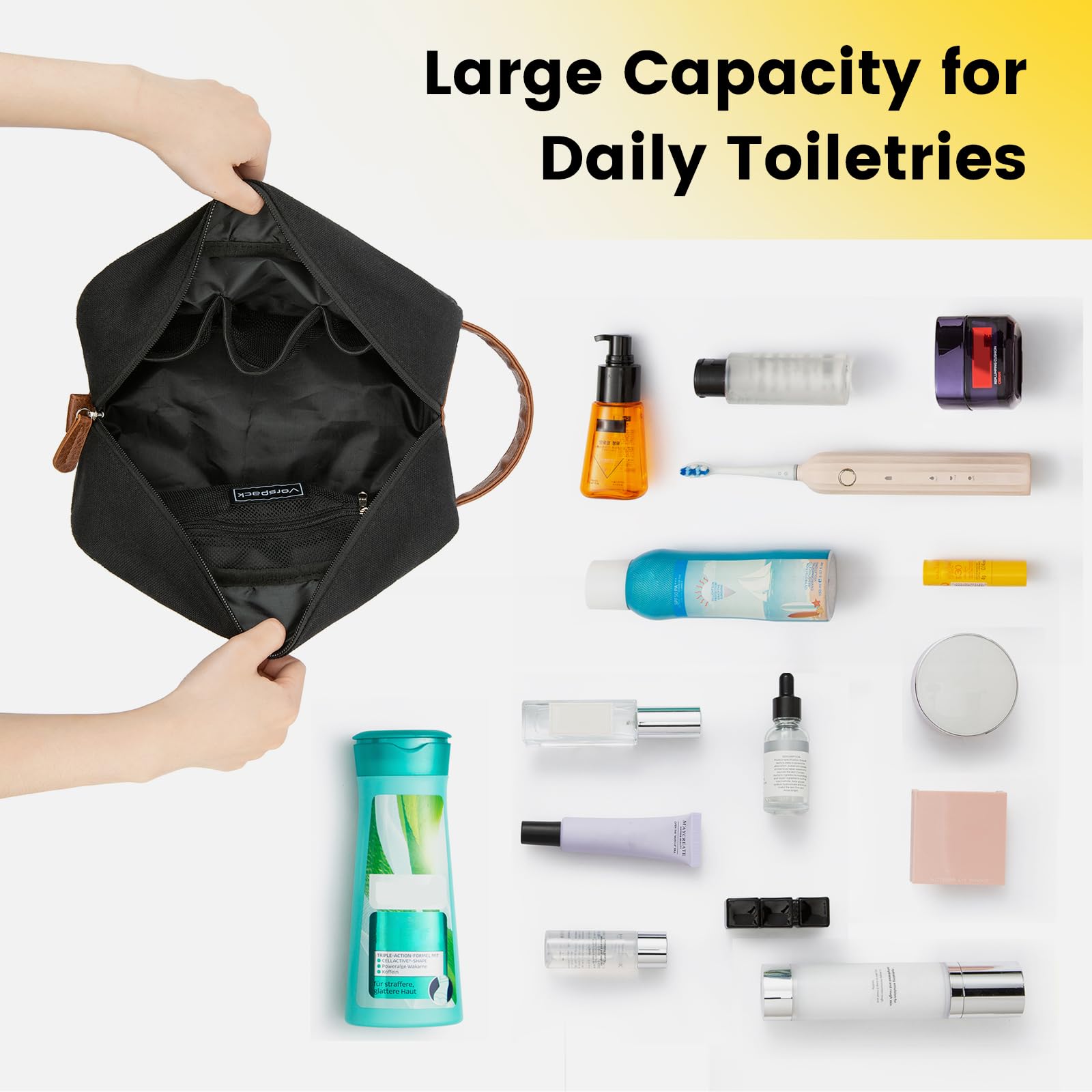 Vorspack travel toiletry bag leather accents adding refined styling and durability