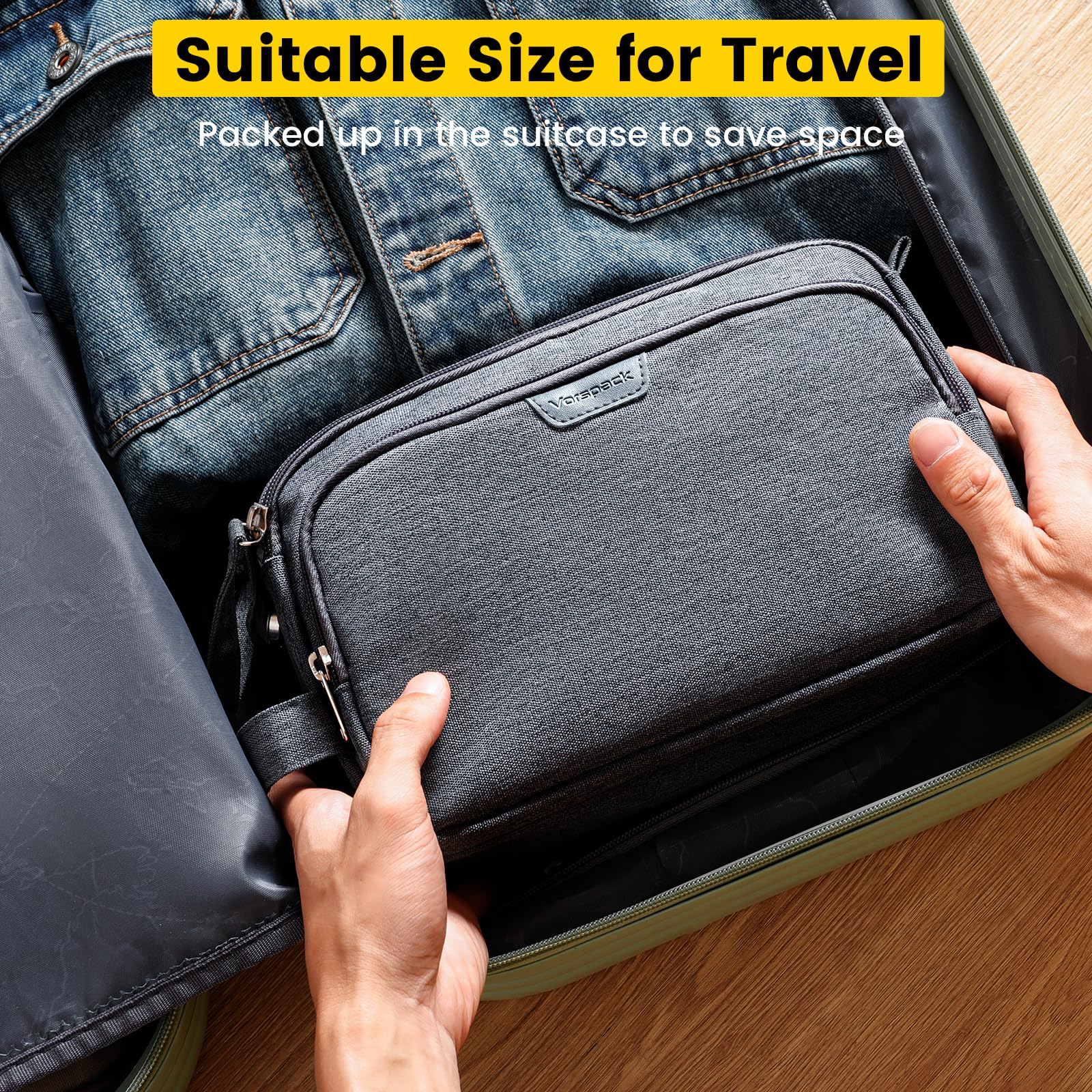 Vorspack travel toiletry bag multi-use design fits cosmetics, grooming items, and travel gifts