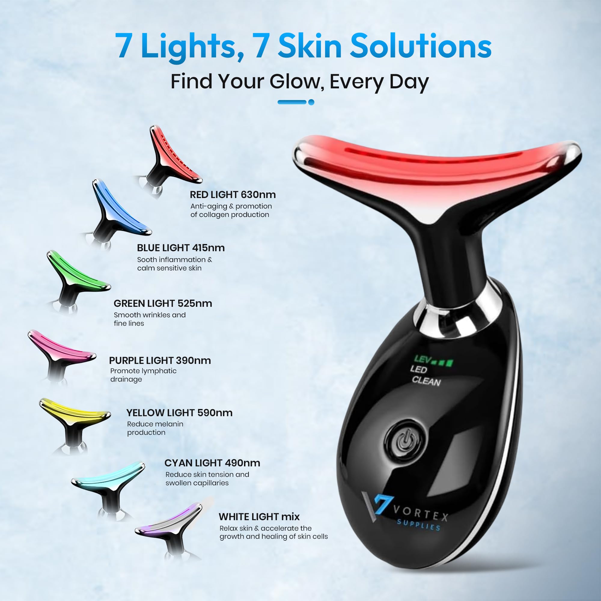 ES-1081 LED modes closeup highlights customizable light therapy for skin tone balance.