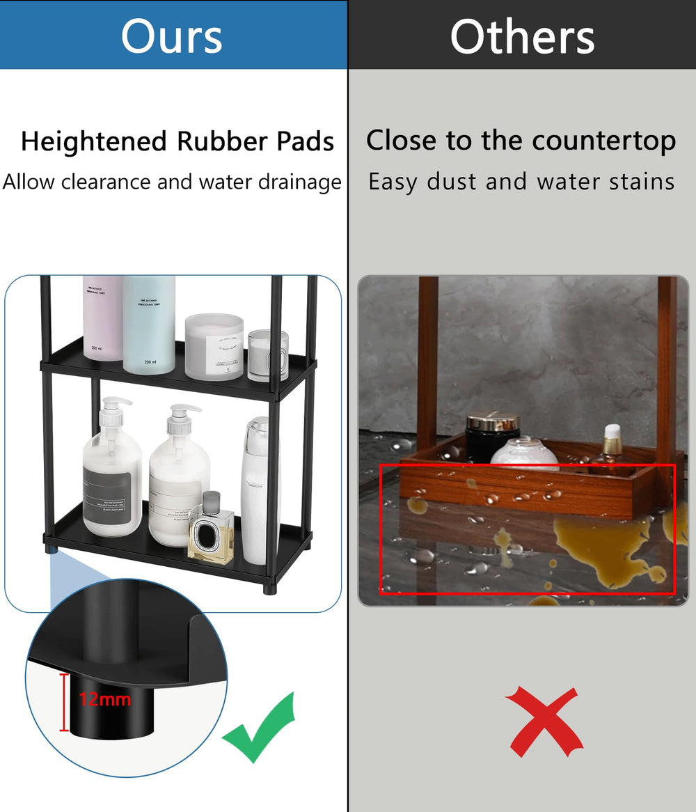 VOTZAAQ rubber pads prevent slipping and protect surfaces on a busy vanity.