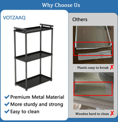 VOTZAAQ sturdy metal construction with matte black finish provides durable bathroom storage.