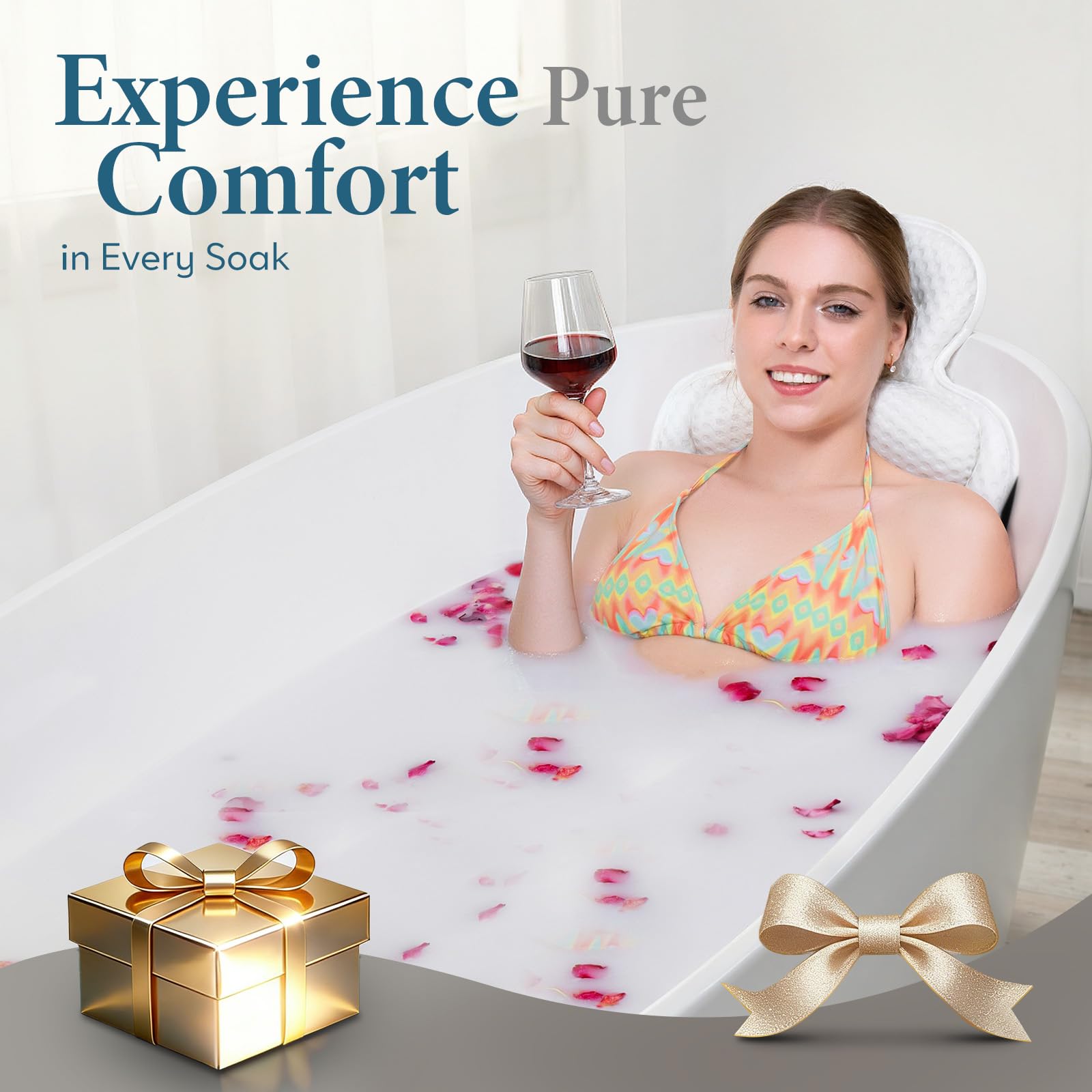VOXOR bath pillow delivers back and shoulder support during long soaks.