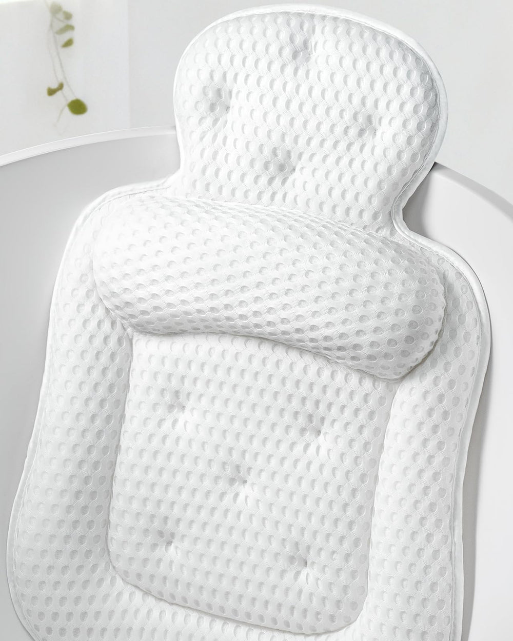 VOXOR bath pillow offers head and neck support with breathable 3D mesh.