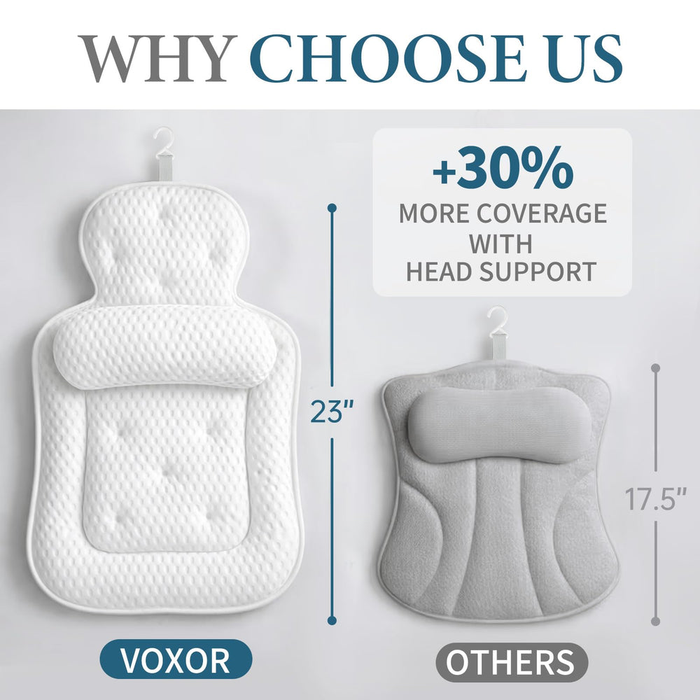 Machine-washable VOXOR pillow with hanging hook for easy care and storage.