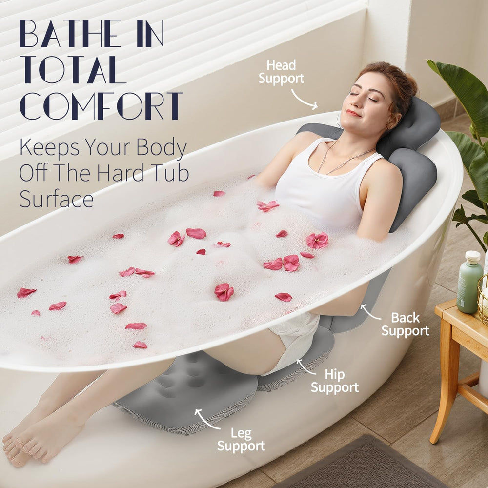 VOXOR full body bath pillow back with suction cups keeps it secure.