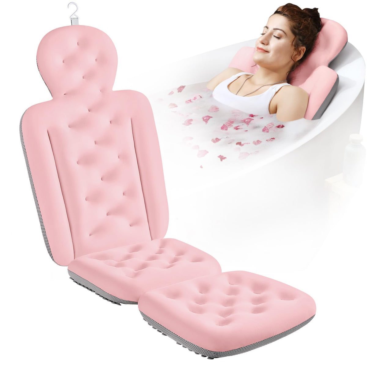 VOXOR full body bath pillow headrest pink offers ergonomic neck support for long soaks