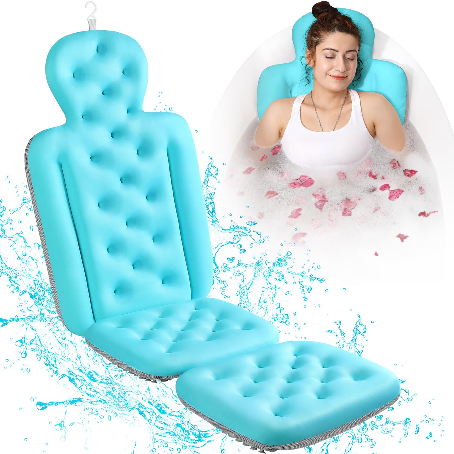 VOXOR full body bath pillow in ocean blue supports head and body for a spa-like soak.