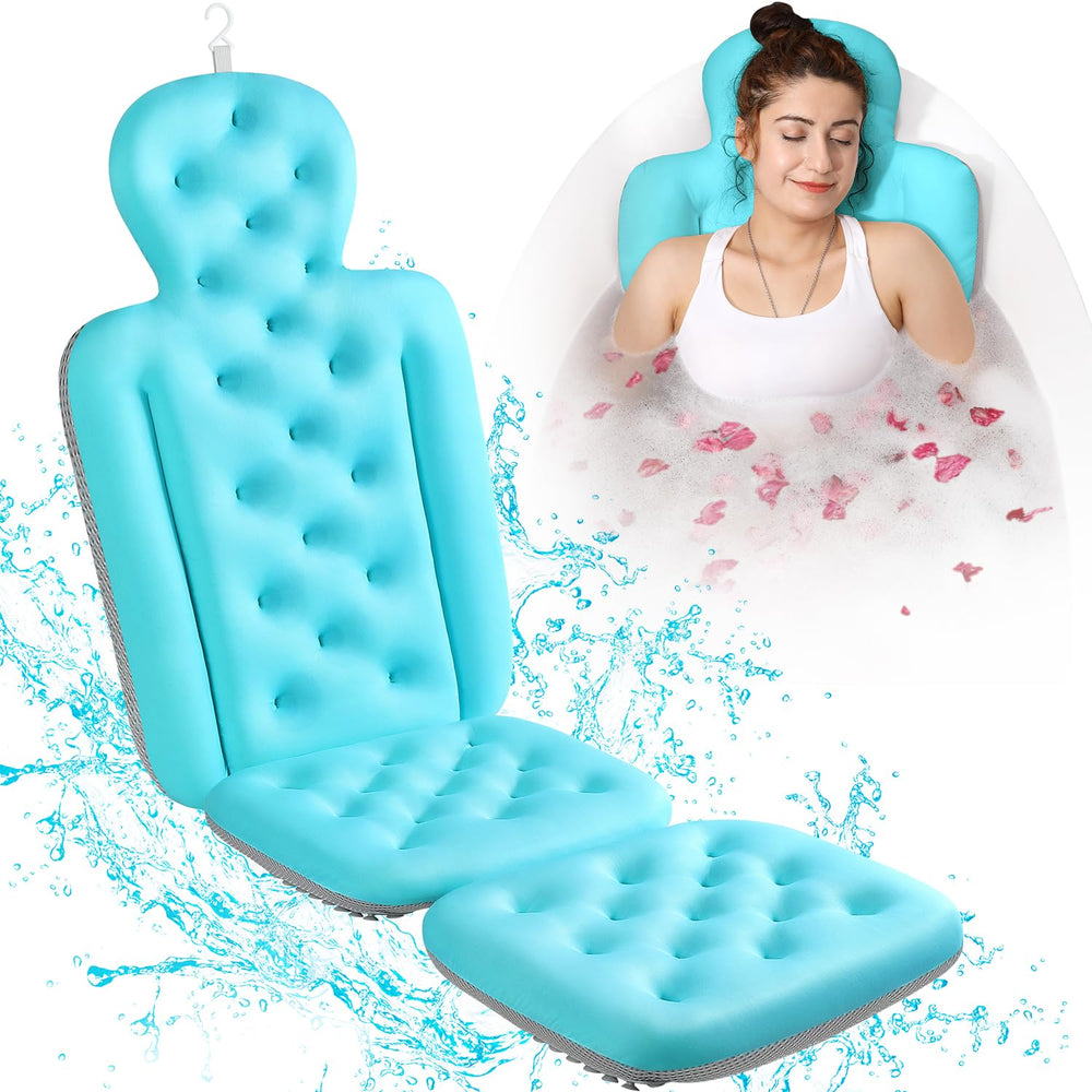 VOXOR full body bath pillow in ocean blue supports head and body for a spa-like soak.