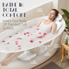 VOXOR full body bath pillow close-up showing 2.3-inch thickness for long-bath comfort.