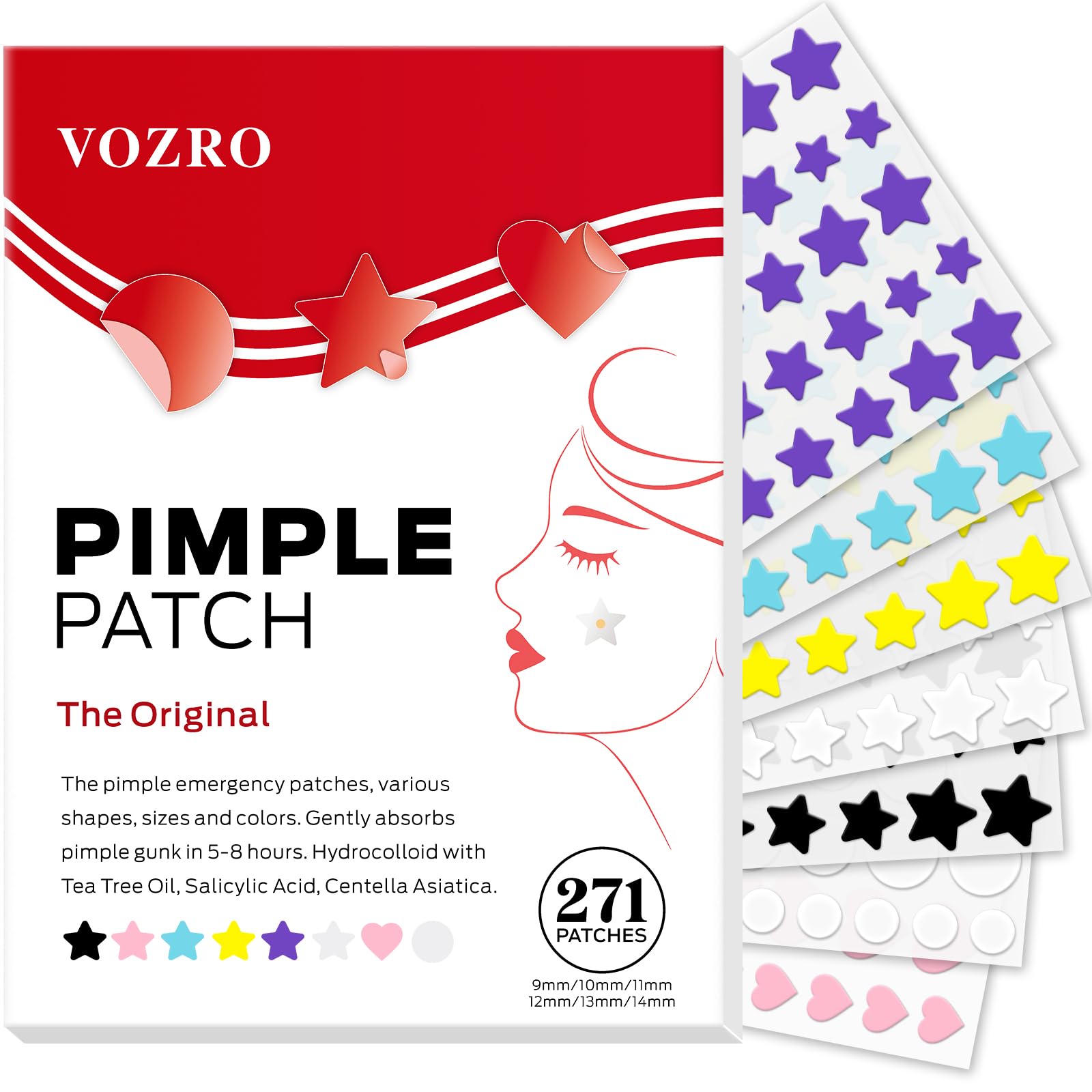 Parche VOZRO para acné en forma de estrella, ideal para granos pequeños.