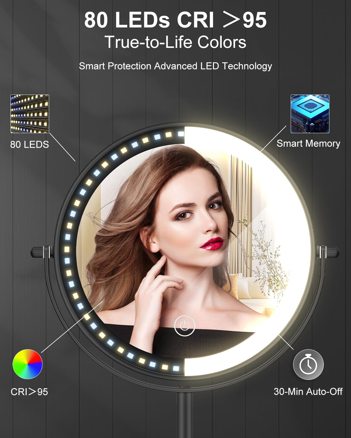 VPU makeup mirror 3000mAh battery for portable use without cords.
