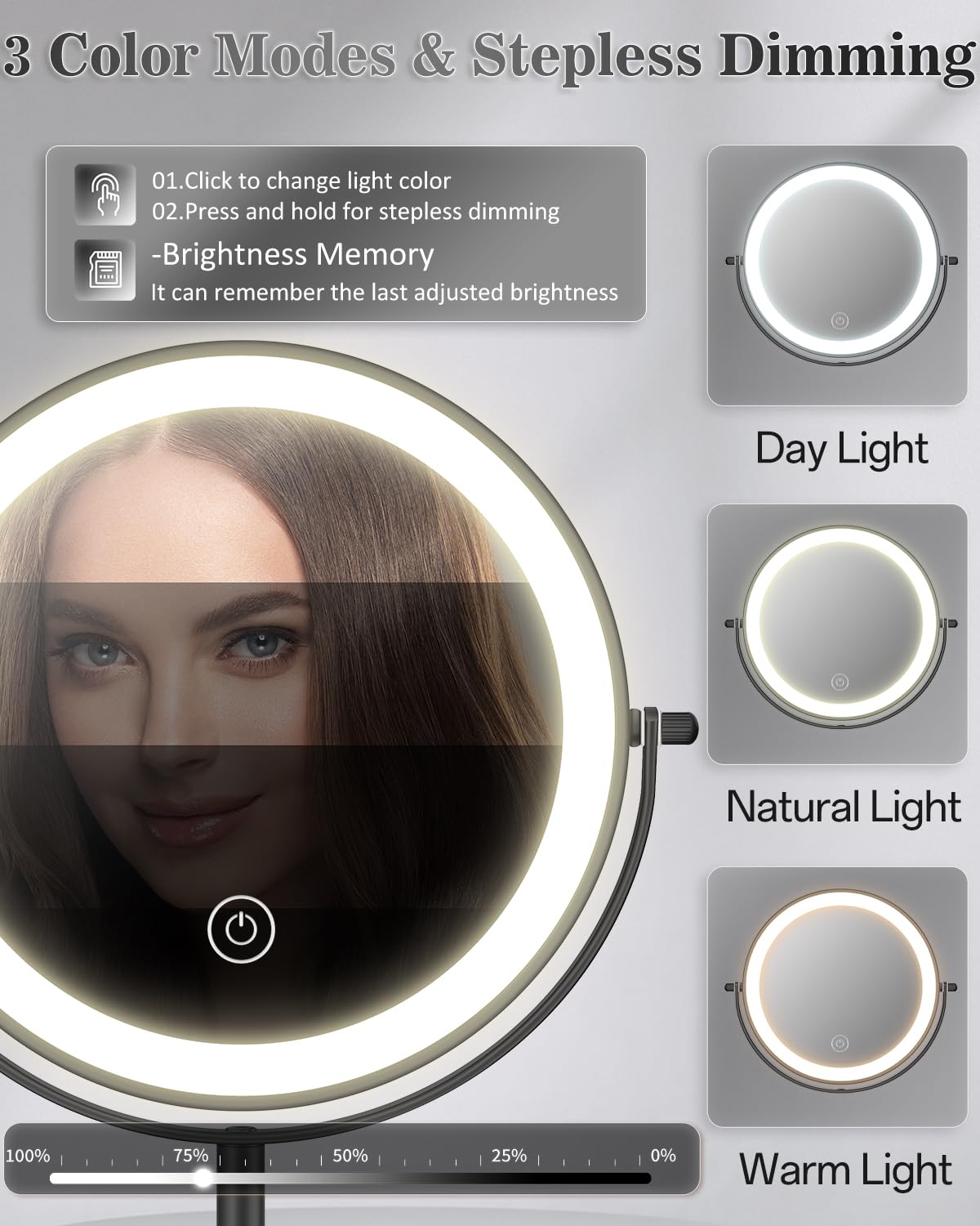 VPU makeup mirror height-adjustable stand for ergonomic workstation setup.