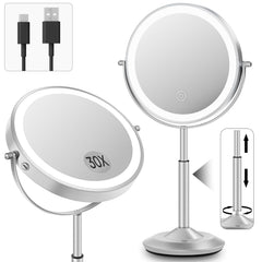 VPU makeup mirror with lights, 8-inch front view for easy makeup application