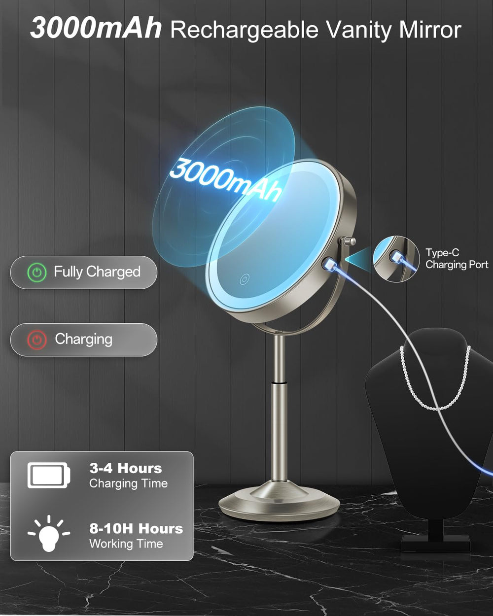 Height adjustable telescoping stand on VPU mirror