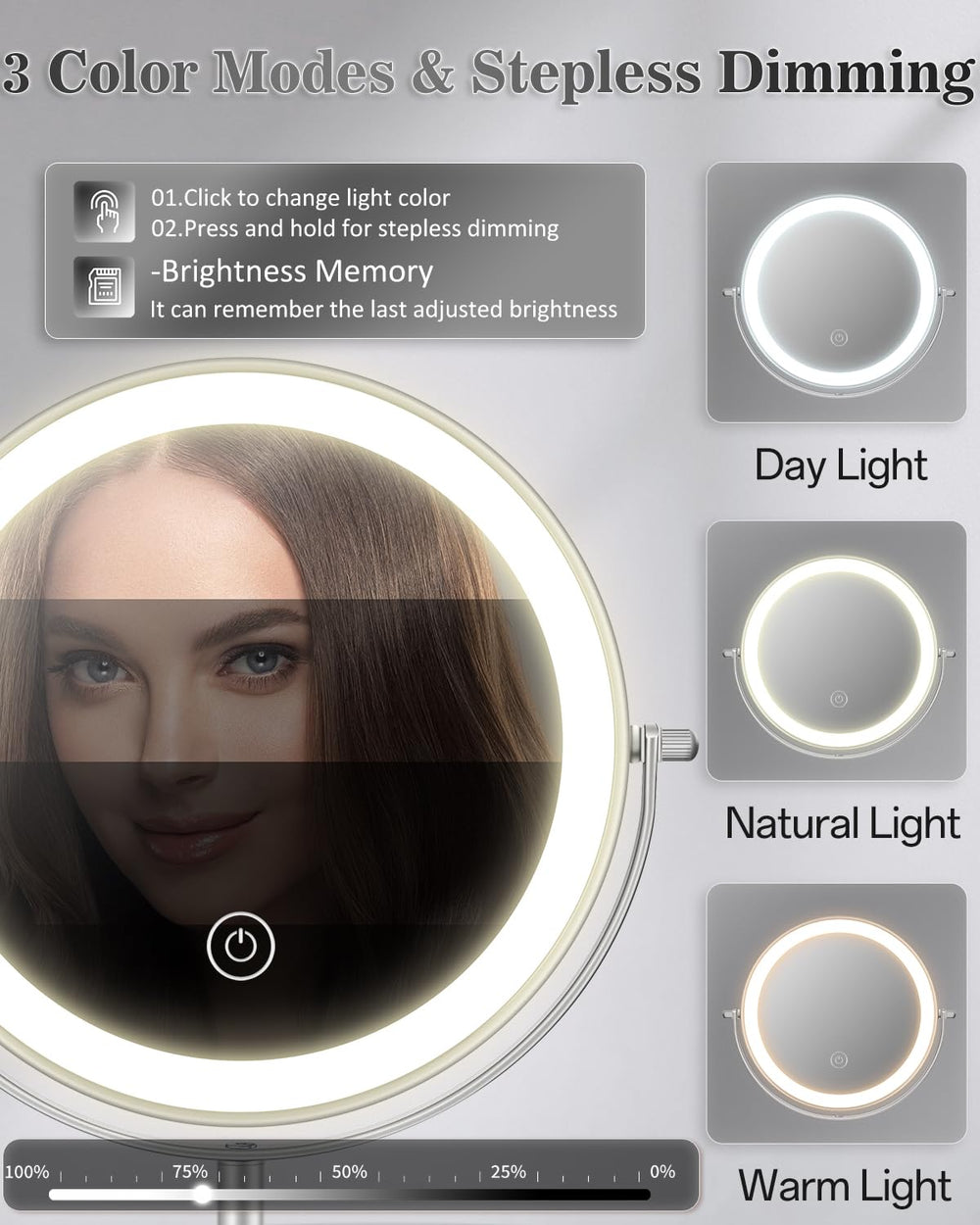 VPU makeup mirror USB-C rechargeable for cordless convenience