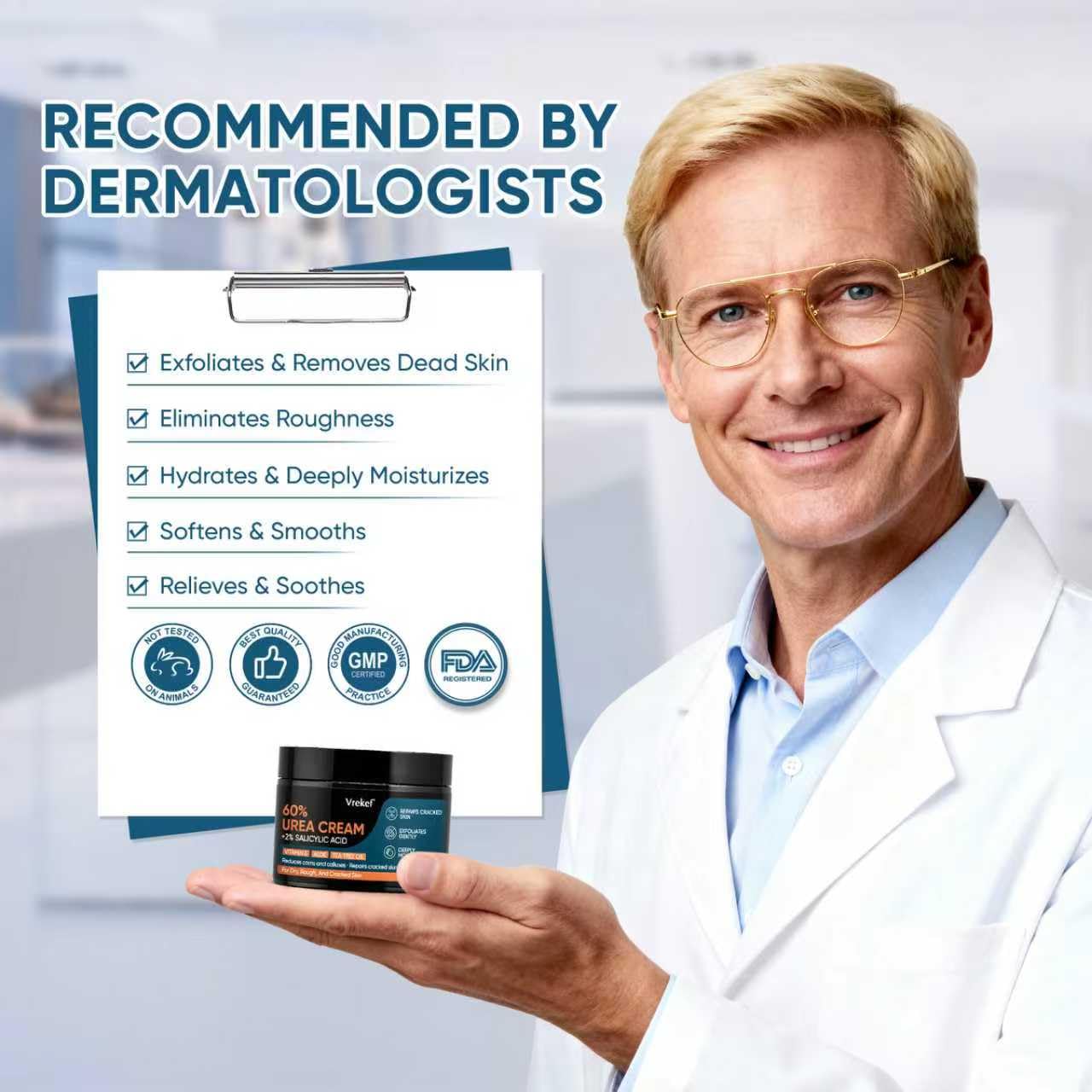 VREKEF Crema de Urea, absorción rápida sin residuo pegajoso.