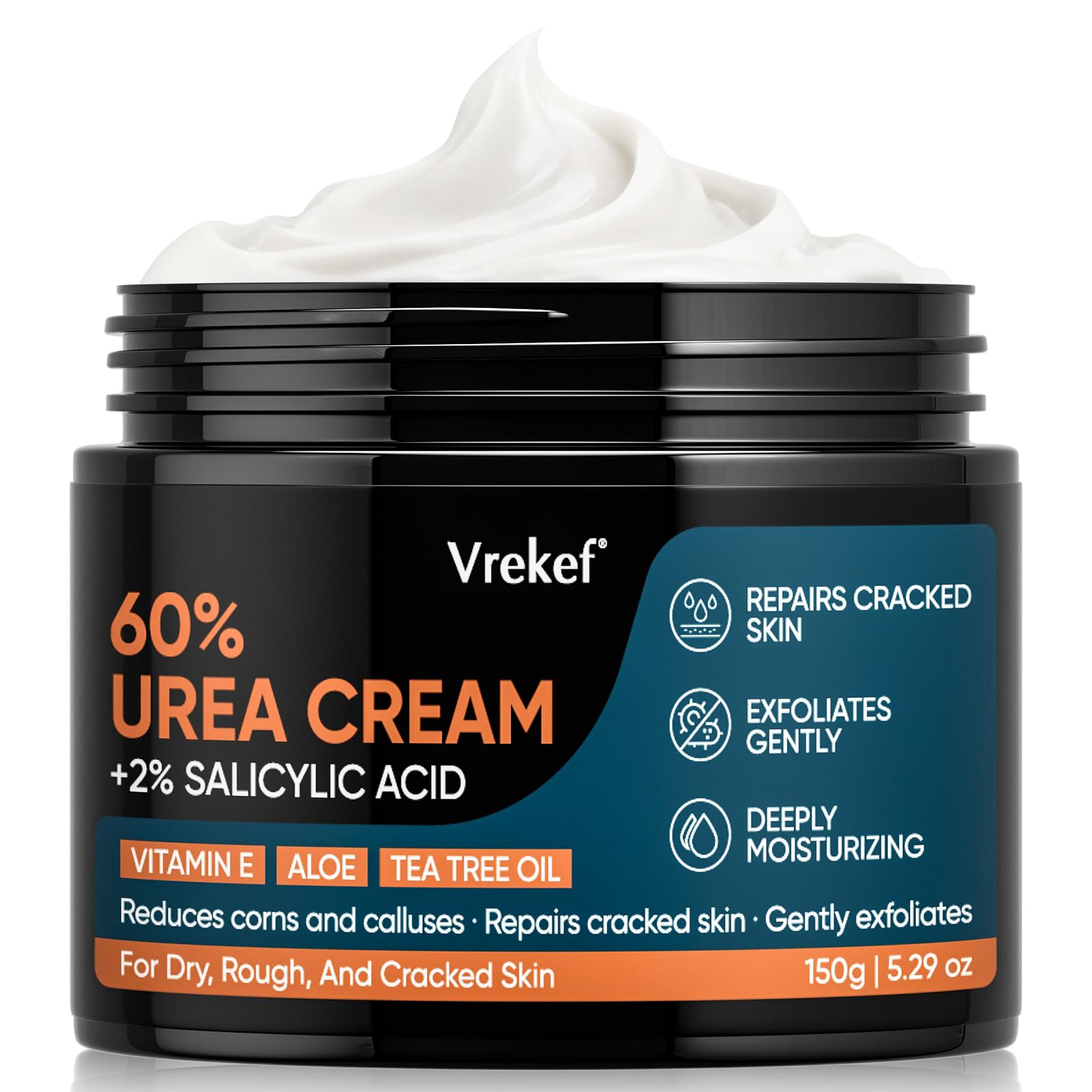 VREKEF Crema de Urea para pies, hidratación profunda para pieles secas.