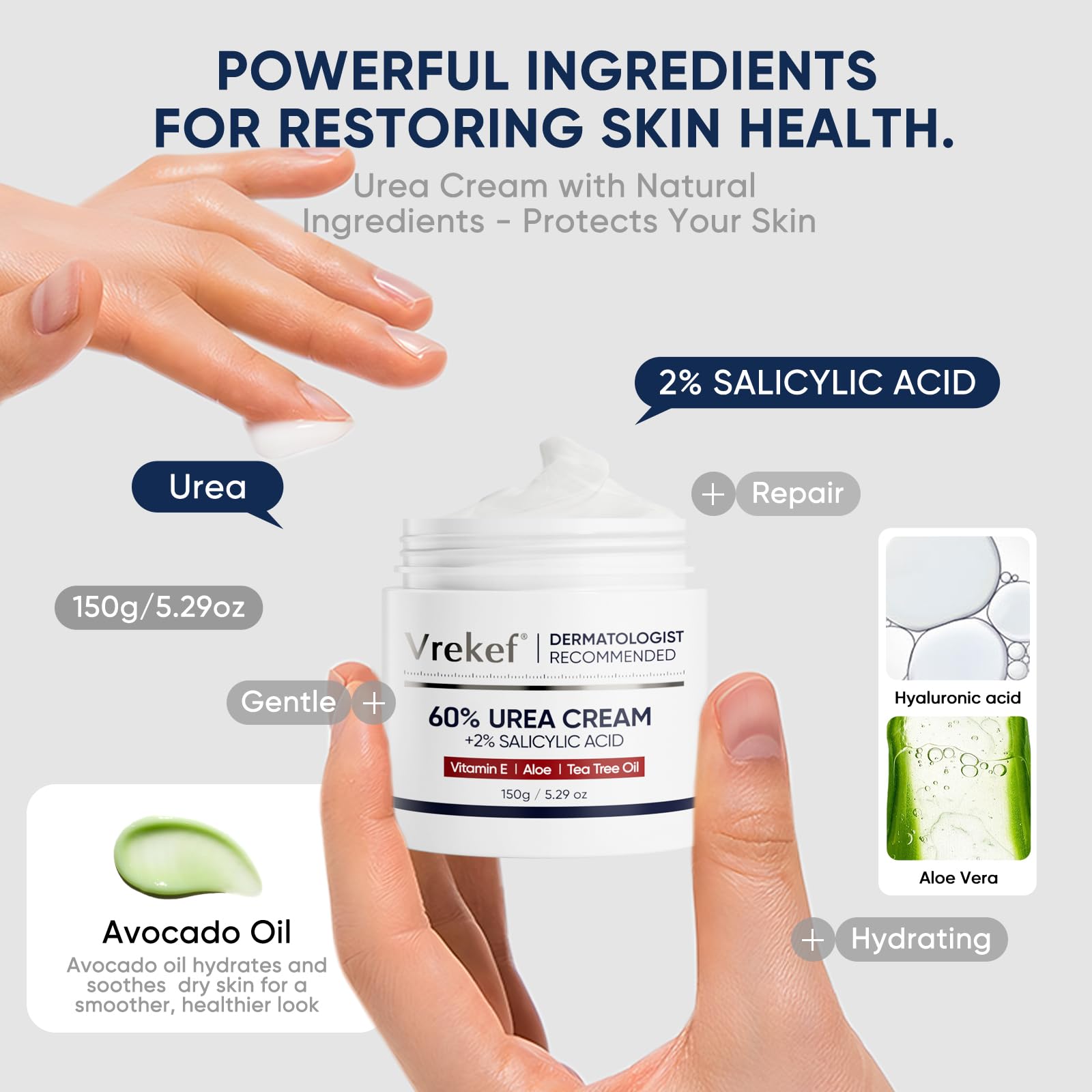 VREKEF Urea 60% con aloe y glicerina para cuidado diario.