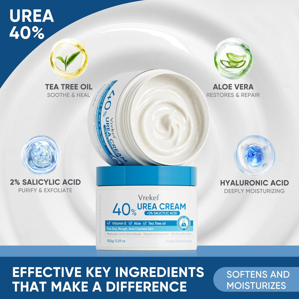 Close-up of VREKEF Urea Cream texture highlighting non-greasy hydration