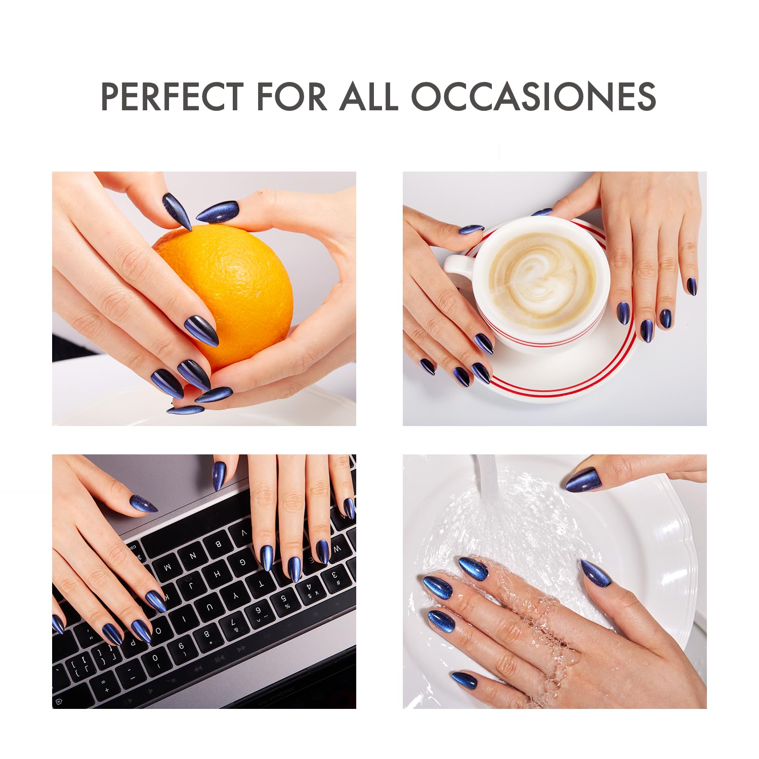 VSALON uñas pegadas con aceite cutícula, nutrición para uñas cat-eye azul.