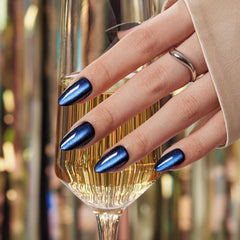 VSALON uñas pegadas rápida de aplicar cat-eye azul, look profesional en minutos.
