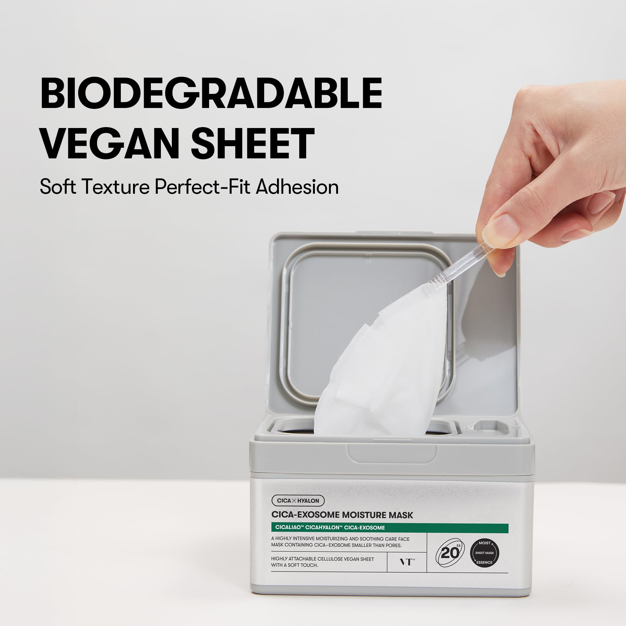 VT COSMETICS Cica-Exosome Mask application on face promotes soothing moisture