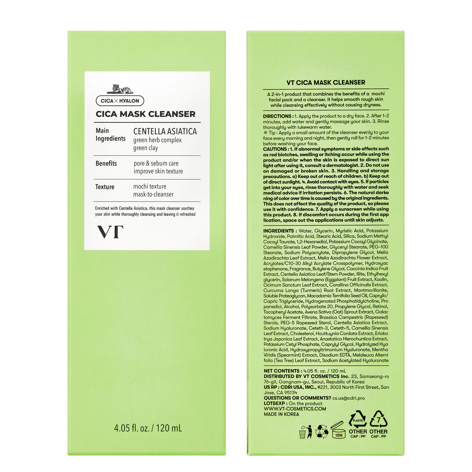 VT COSMETICS CICA Mask Cleanser puede usarse diariamente para limpieza suave e hidratación