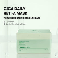 VT COSMETICS CICA RETI-A sheet texture close-up shows a smooth, hydrating formula.