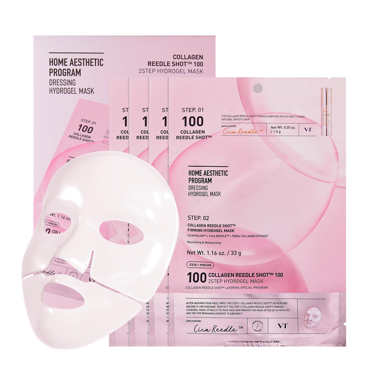 VT COSMETICS Colágeno Reedle Shot 100: máscara hidrogel en primer plano para elasticidad