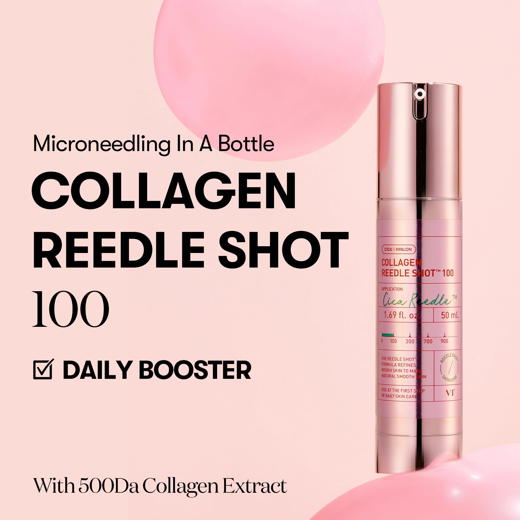 VT COSMETICS Collagen Reedle Shot dropper close-up highlights precise dosing for absorption.