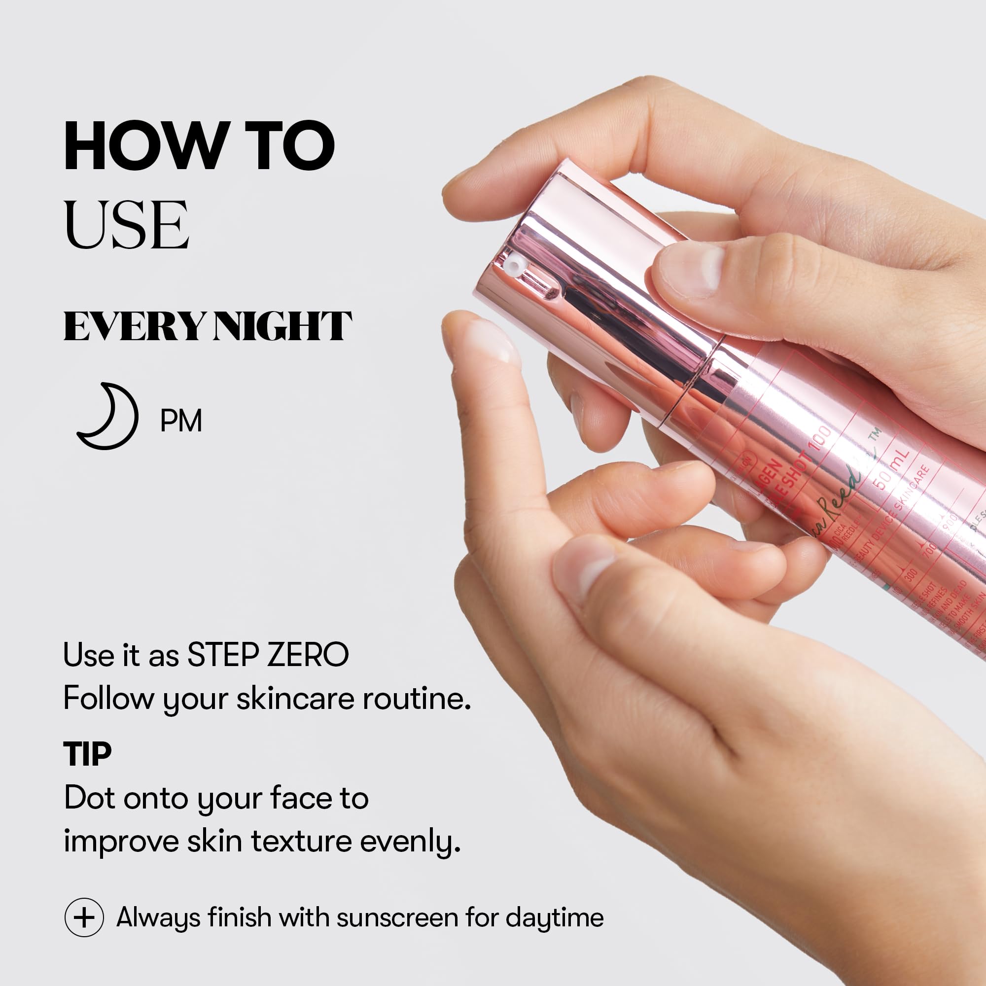 VT COSMETICS Collagen Reedle Shot liquid application demonstrates smooth skin absorption.