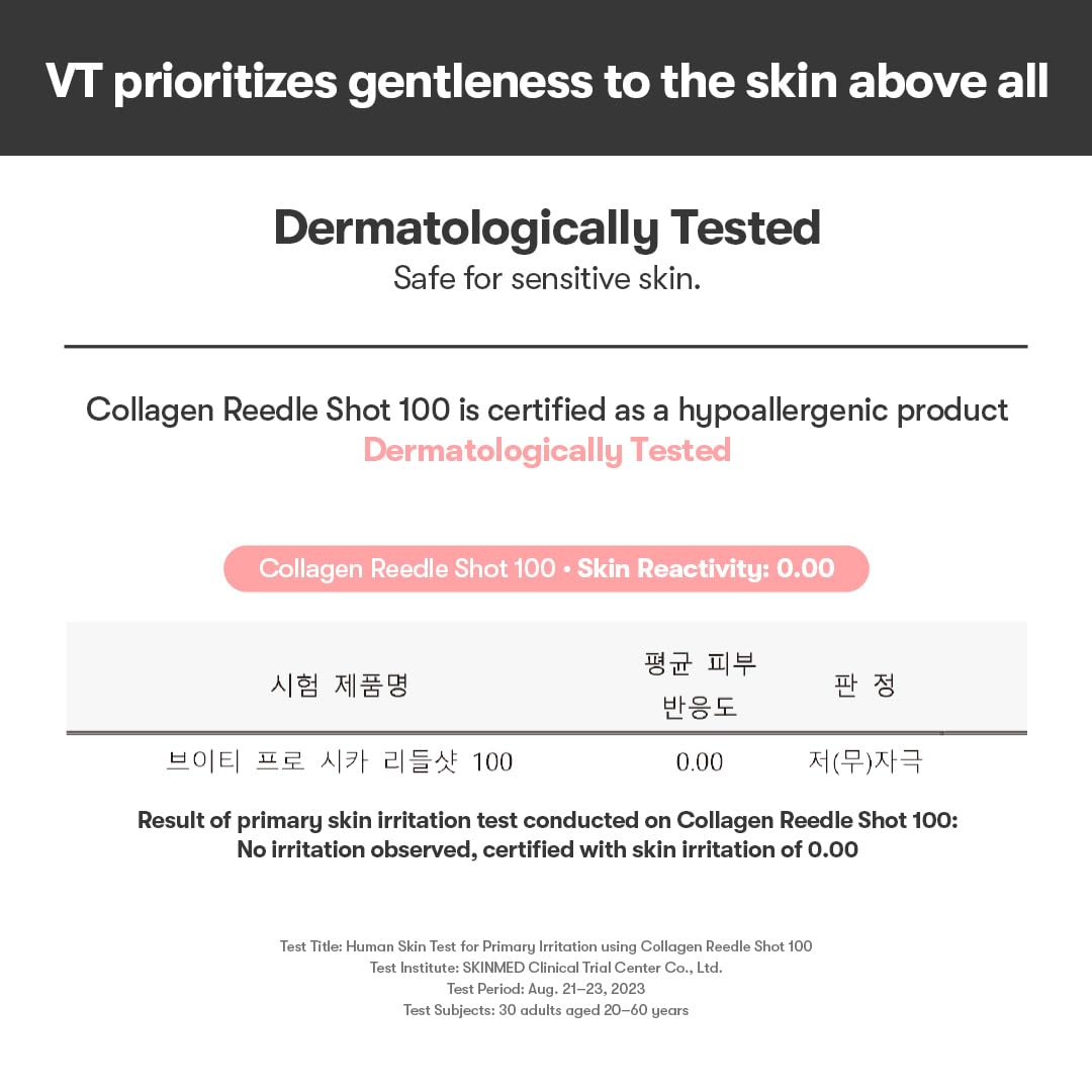 VT COSMETICS Collagen Reedle Shot skin close-up shows plump, hydrated appearance.