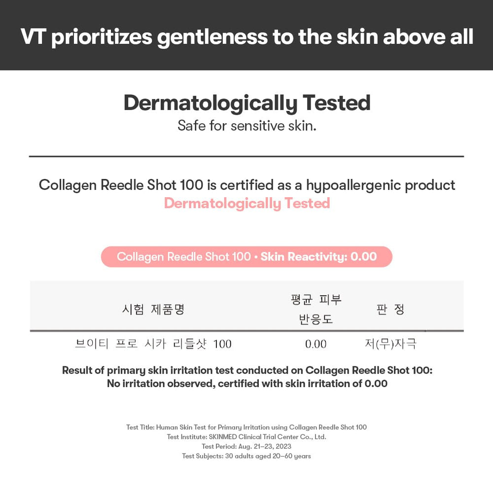 VT COSMETICS Collagen Reedle Shot skin close-up shows plump, hydrated appearance.