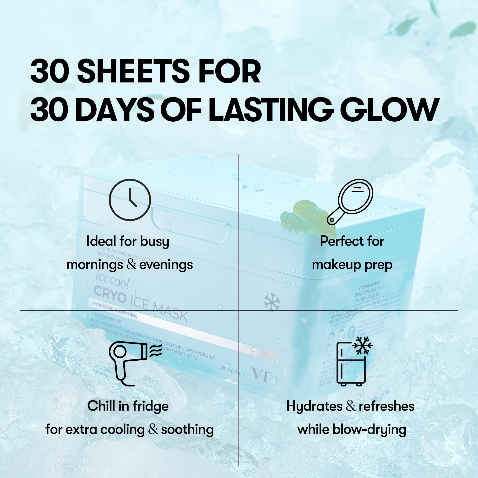 VT COSMETICS Cryo Ice Mask packaging with tweezers for hygienic use.