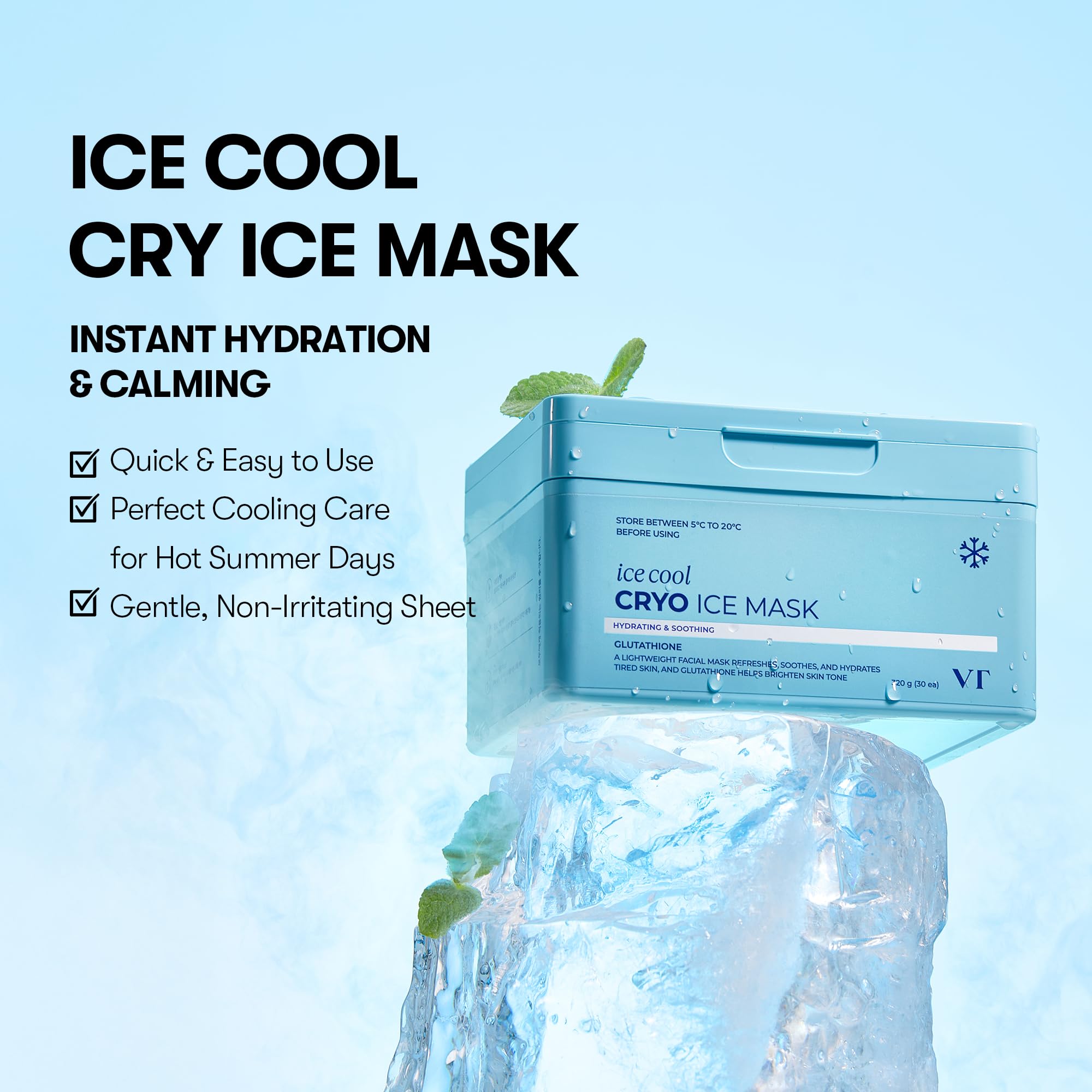 VT COSMETICS Cryo Ice Mask cellulose close-up showing gentle cooling texture.