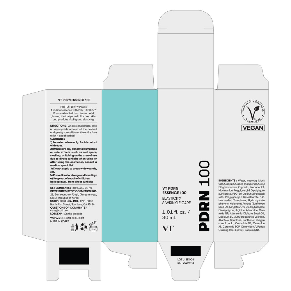 VT COSMETICS PDRN 100 packaging emphasizes travel-friendly, compact care.